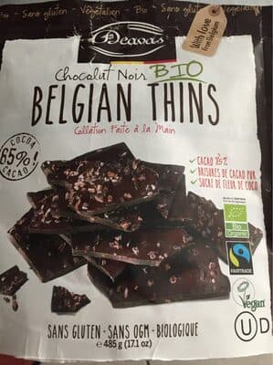 Organic Dark Chocolate Belgian Thins by Kirkland - 70% chocolate bar