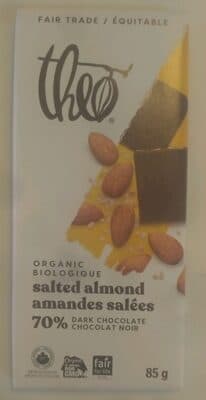 70% Cocoa Salted Almond Dark Chocolate by Theo - 70% chocolate bar