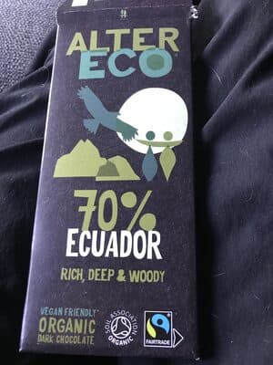 70% Ecuador organic dark chocolate by Alter Eco - 70% chocolate bar