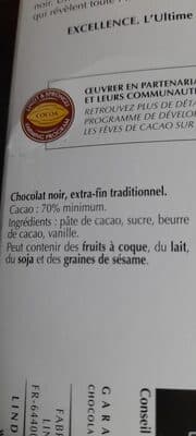 chocolat noir by lindt - 70% chocolate bar