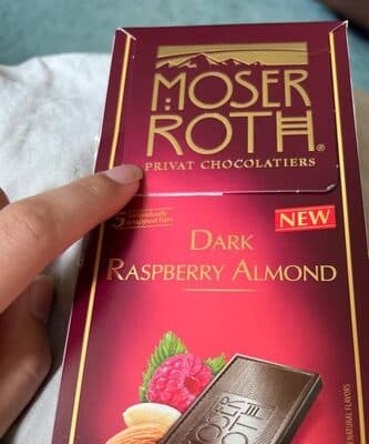 Dark Raspberry Almond Chocolate Bars by Moser Roth - 70% chocolate bar