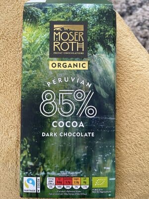 Organic Peruvian 85% Cocoa Dark Chocolate by Moser Roth - 85% chocolate bar