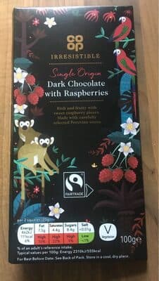 Single Origin Dark Chocolate with Raspberries by Coop - 70% chocolate bar