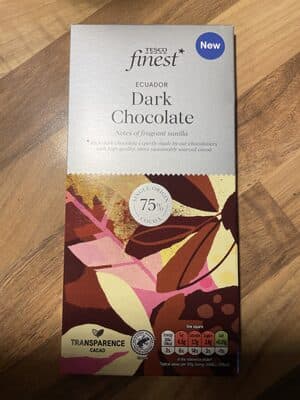 Ecuador dark chocolate 75% by Tesco - 75% chocolate bar