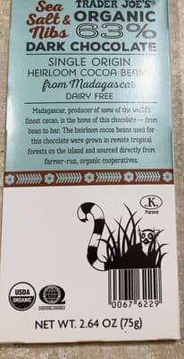 Sea Salt & Nibs Dark Chocolate by Trader Joe's - 70% chocolate bar