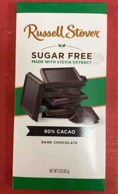 Sugar Free 90% Cacao Dark Chocolate by Russell Stover - 90% chocolate bar