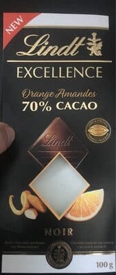 Lindt Excellence Orange Amandes 70% cacao noir by Lindt - 70% chocolate bar