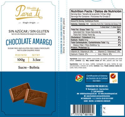 Chocolate Amargo by Chocolates Para Ti - 70% chocolate bar