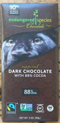 88% Cocoa Extreme Dark Chocolate by Endangered Species Chocolate - 88% chocolate bar