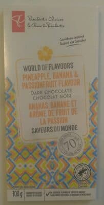 Pineapple, Banana, & Passionfruit Flavour Dark Chocolate by President's Choice - 70% chocolate bar