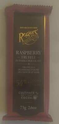 Raspberry Truffle in Dark Chocolate by Rogers' Chocolates - 70% chocolate bar