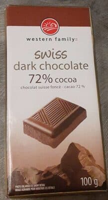 72% Cocoa Swiss Dark Chocolate by Western Family - 72% chocolate bar