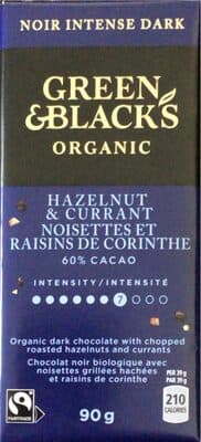60% Cacao Hazelnut & Currant Dark Chocolate by Green & Black's - 60% chocolate bar