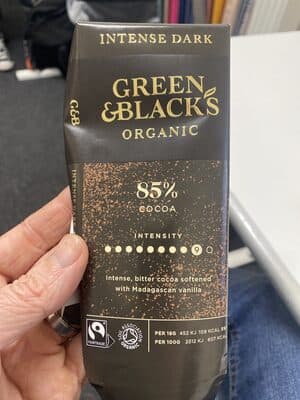 green and blacks organic intense dark chocolate by Unknown Maker - 70% chocolate bar