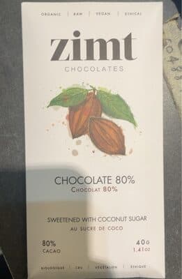 Chocolate 80% Sweetened with Coconut Sugar by Zimt Chocolates - 80% chocolate bar