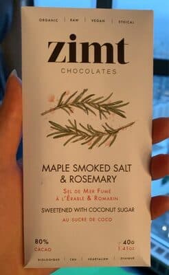 80% Cacao Maple Smoked Salt & Rosemary Dark Chocolate Bar Sweetened with Coconut Sugar by Zimt Chocolates - 80% chocolate bar