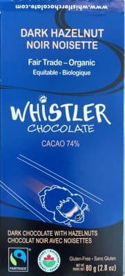 74% Cacao Dark Chocolate with Hazelnuts by Whistler Chocolate - 74% chocolate bar