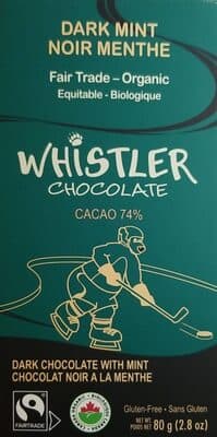74% Cacao Dark Chocolate with Mint by Whistler Chocolate - 74% chocolate bar