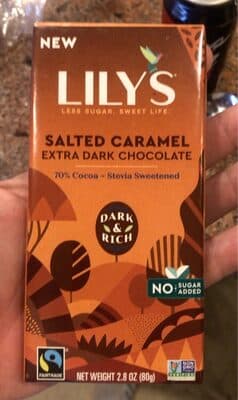 Salted Caramel 70% Dark No Sugar Added Chocolate Bar by Lily's - 70% chocolate bar