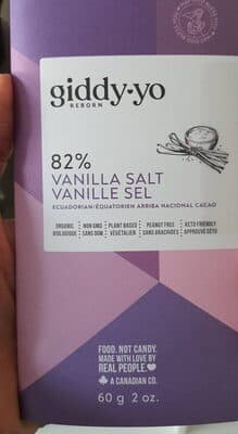 82% Vanilla Salt Dark Chocolate by Giddy Yo - 82% chocolate bar