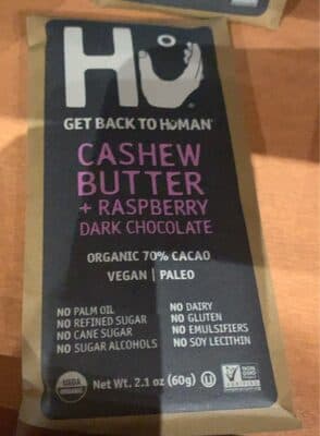 Cashew Butter & Raspberry Dark Chocolate Bar by Hu - 70% chocolate bar