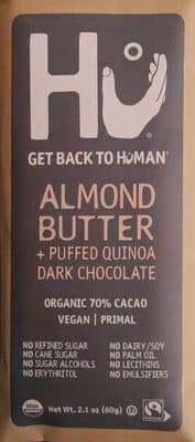 Almond Butter + Puffed Quinoa Dark Chocolate Bar by Hu - 70% chocolate bar