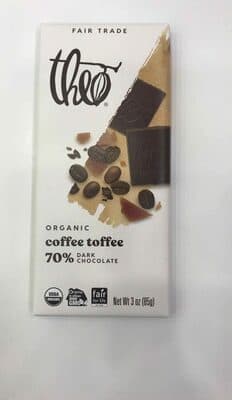 70% Coffee Toffee Dark Chocolate Bar by Theo - 70% chocolate bar